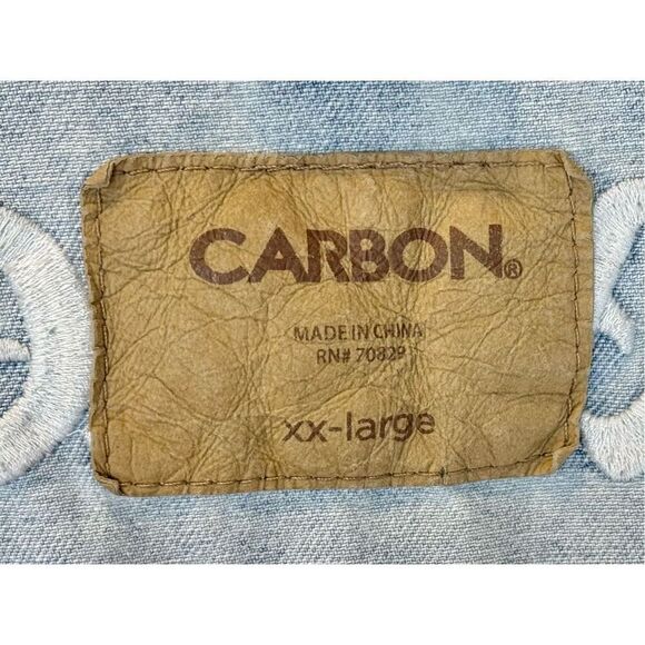 Carbon Savage Embroidered Dragon Rose Distressed Ripped Denim Jacket, Men's XXL - Picture 11 of 12